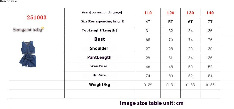 Girls' Denim Suit Vest And Bow Culottes Two-piece Set