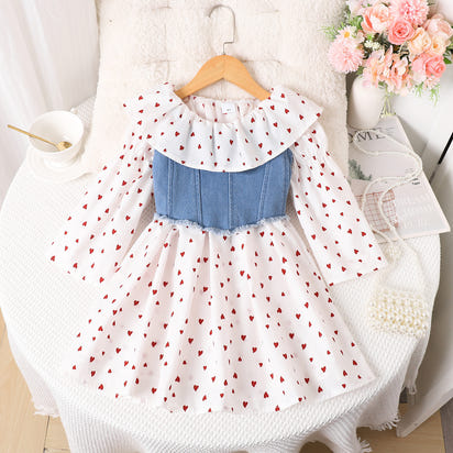 Girl's Printed Long Sleeve Dress Two-piece Set