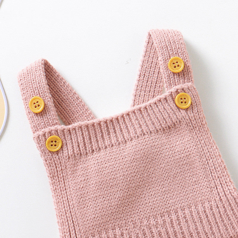 Baby Girl's Solid Color Sling Triangle Romper Hat Suit