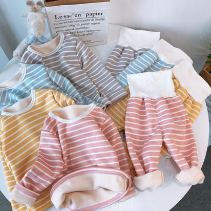 Children's Thermal Underwear Winter Pajamas High Waist Belly Protection Velvet Underwear Set Two-piece Set