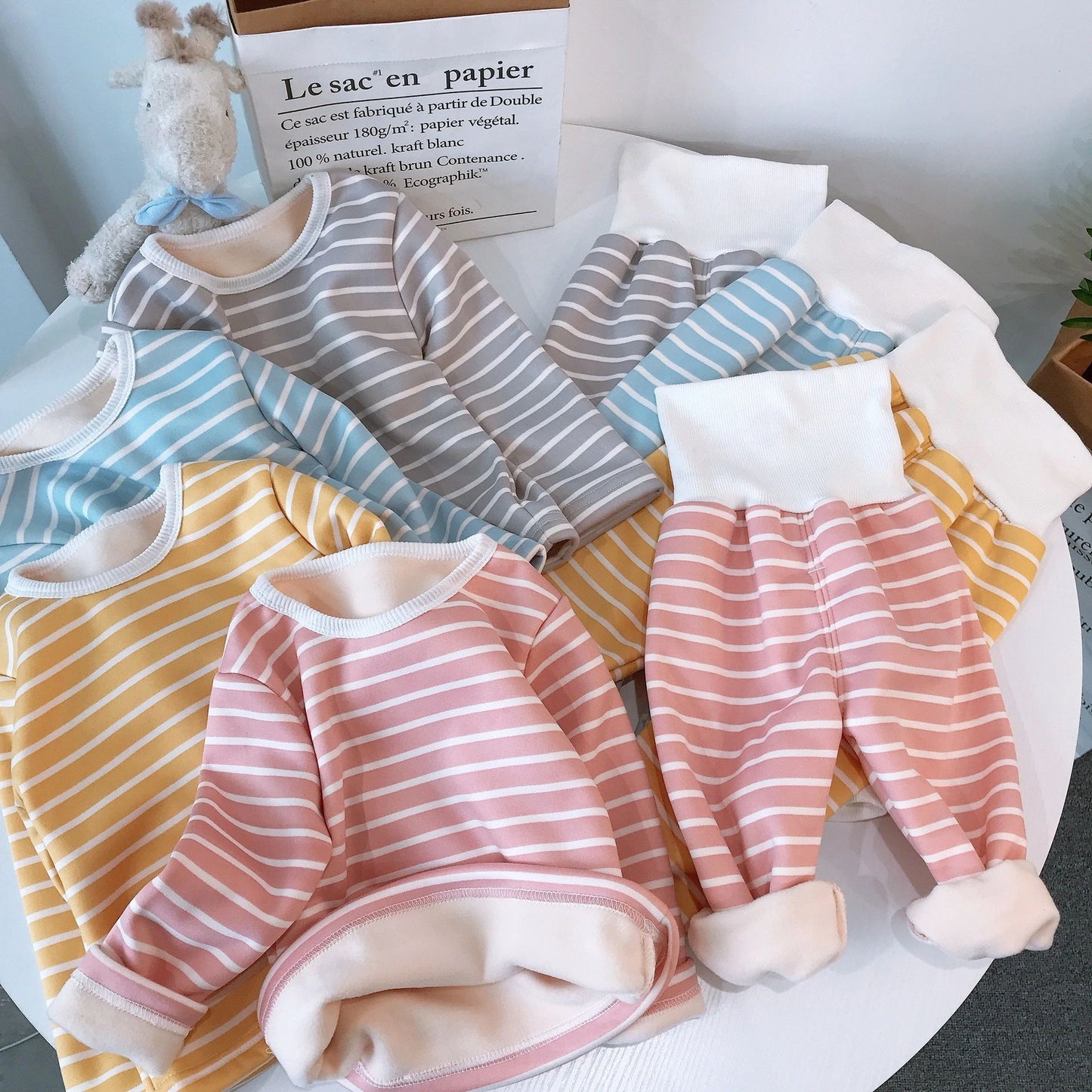 Children's Thermal Underwear Winter Pajamas High Waist Belly Protection Velvet Underwear Set Two-piece Set