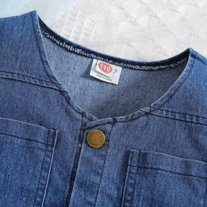 Girls' Denim Suit Vest And Bow Culottes Two-piece Set