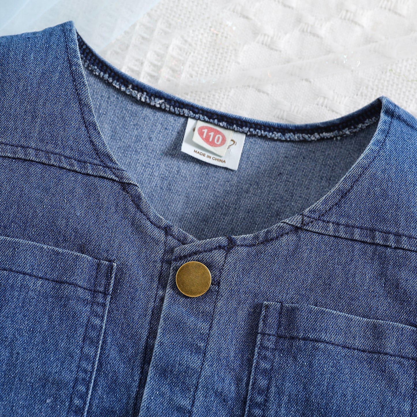 Girls' Denim Suit Vest And Bow Culottes Two-piece Set