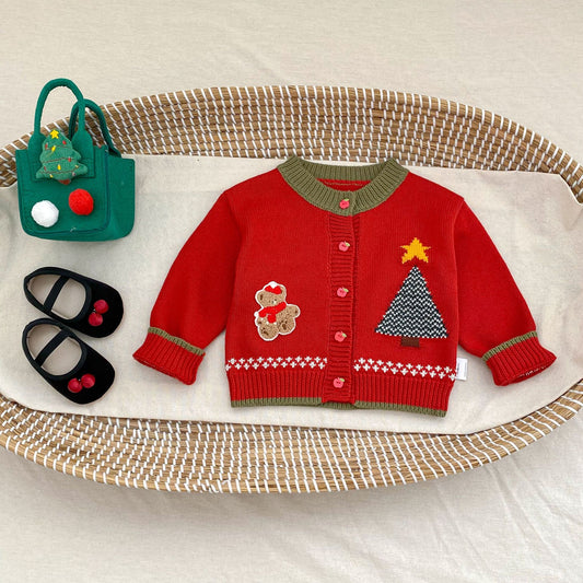 kid's Christmas Cardigan Baby Cotton Crew-Neck Coat Top