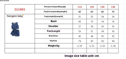 Girls' Denim Suit Vest And Bow Culottes Two-piece Set