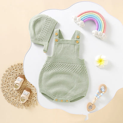 Baby Girl's Solid Color Sling Triangle Romper Hat Suit