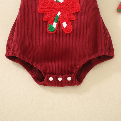Infant And Toddler Red Christmas Embroidered Winged Triangle Romper