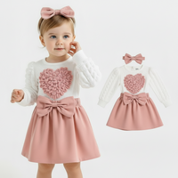 Puff Sleeve Love Top Rose Red Bowknot Short Dress Three-dimensional Flowers