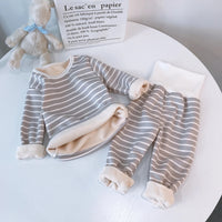 Children's Thermal Underwear Winter Pajamas High Waist Belly Protection Velvet Underwear Set Two-piece Set