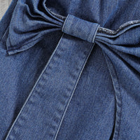 Girls' Denim Suit Vest And Bow Culottes Two-piece Set