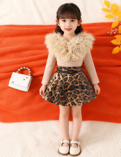 Top Sequin Leopard Print Skirt Two-piece Set