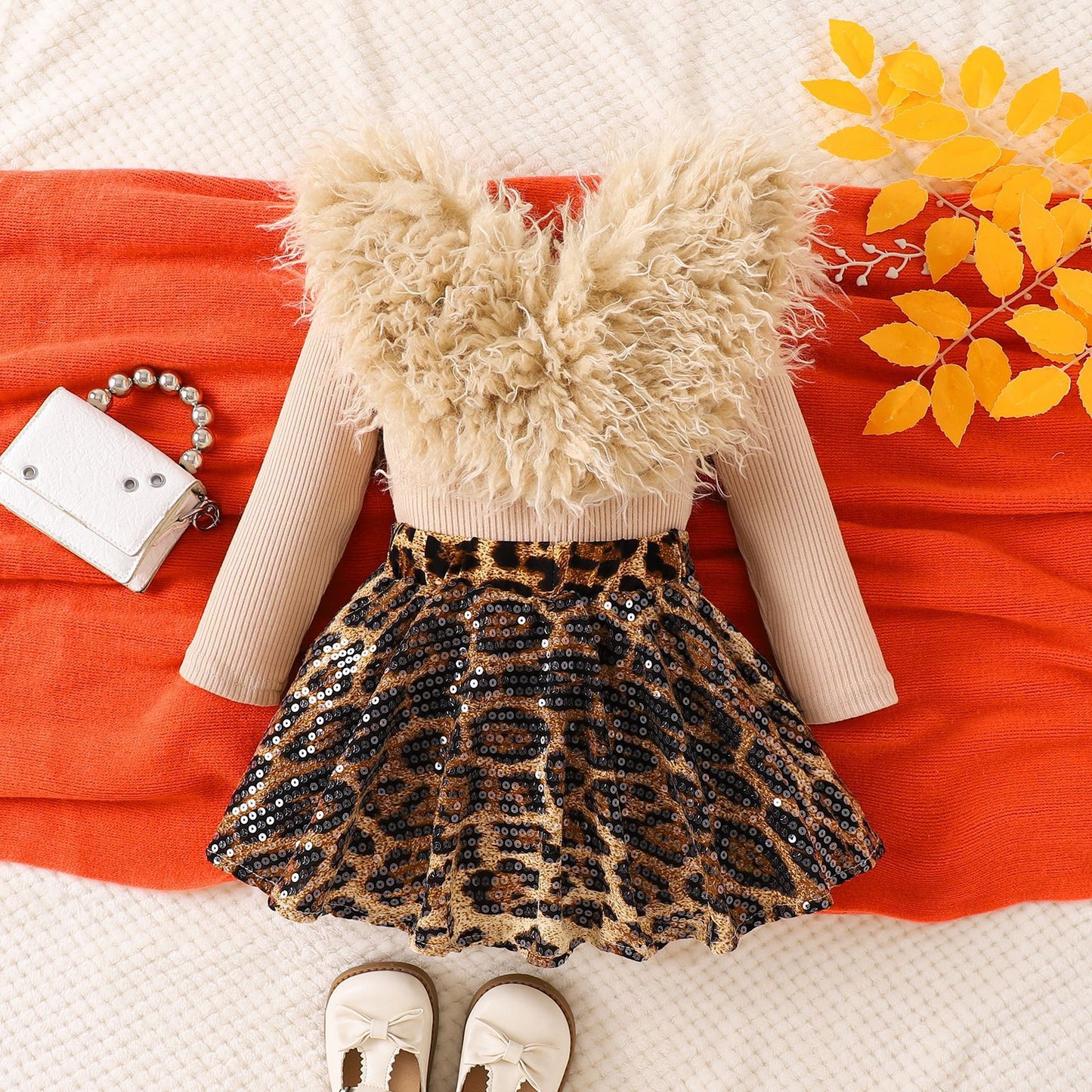 Top Sequin Leopard Print Skirt Two-piece Set