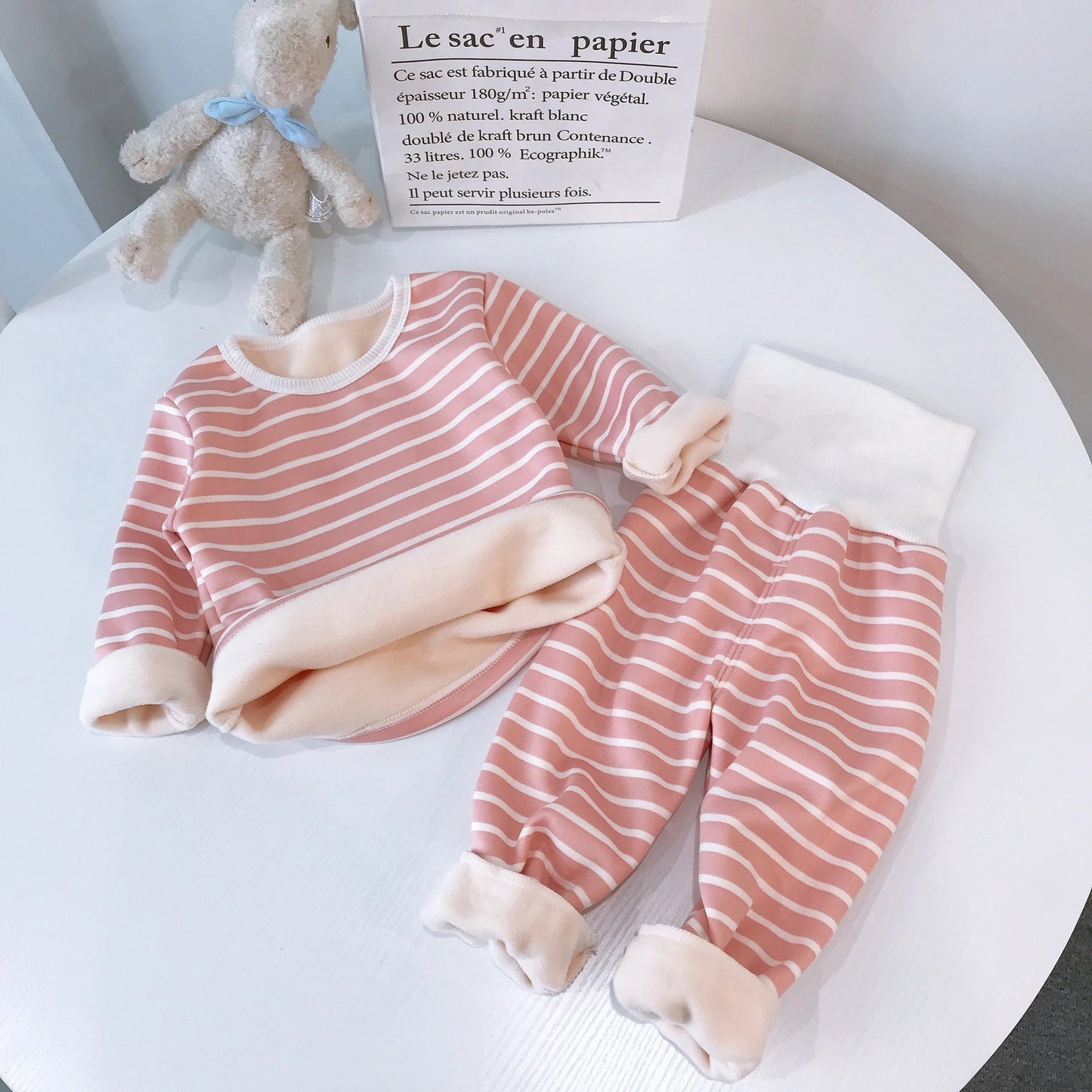 Children's Thermal Underwear Winter Pajamas High Waist Belly Protection Velvet Underwear Set Two-piece Set