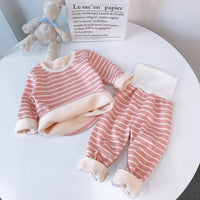 Children's Thermal Underwear Winter Pajamas High Waist Belly Protection Velvet Underwear Set Two-piece Set