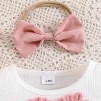 Puff Sleeve Love Top Rose Red Bowknot Short Dress Three-dimensional Flowers