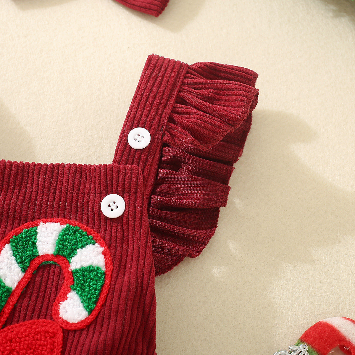 Infant And Toddler Red Christmas Embroidered Winged Triangle Romper