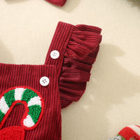 Infant And Toddler Red Christmas Embroidered Winged Triangle Romper